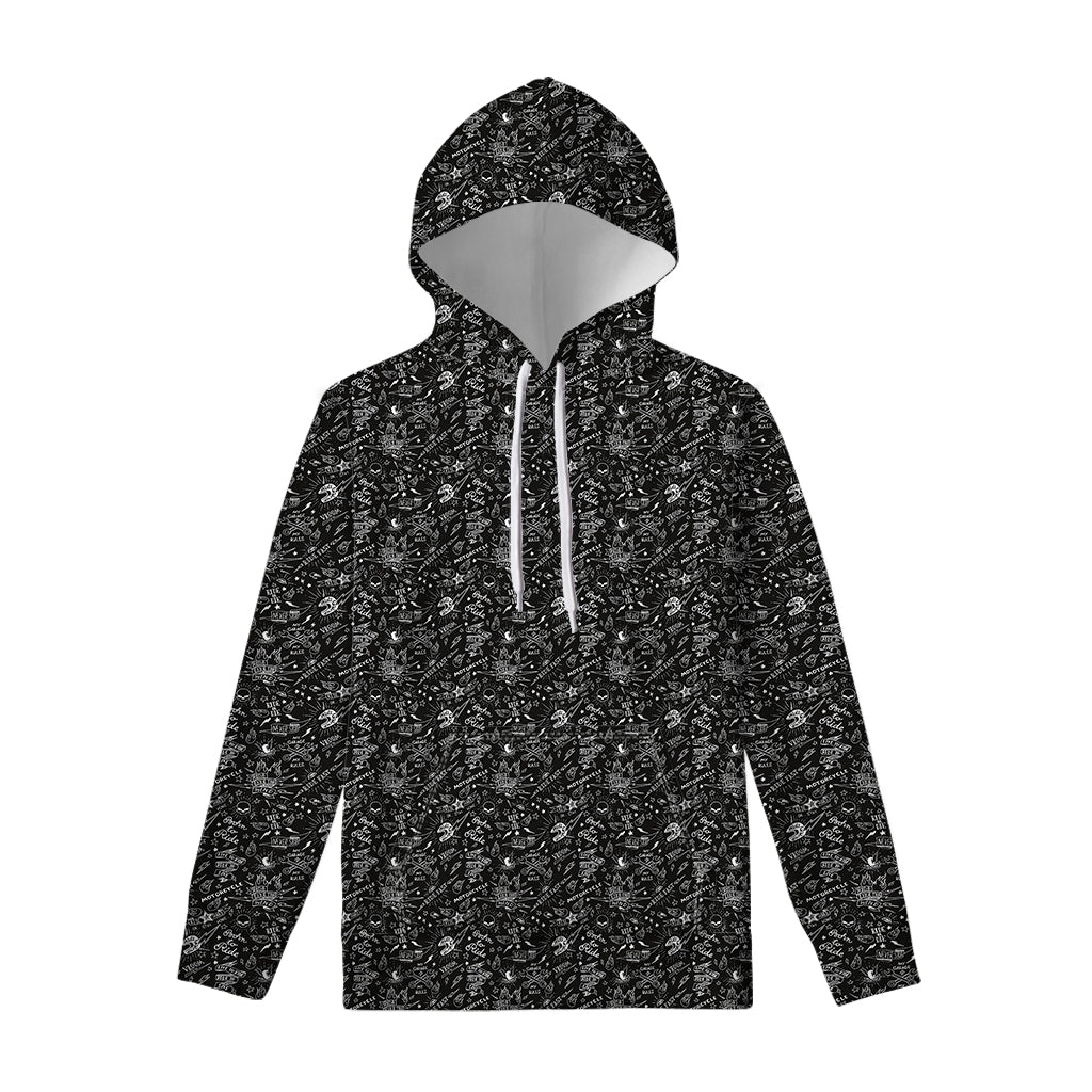 Motorcycle Words Pattern Print Pullover Hoodie