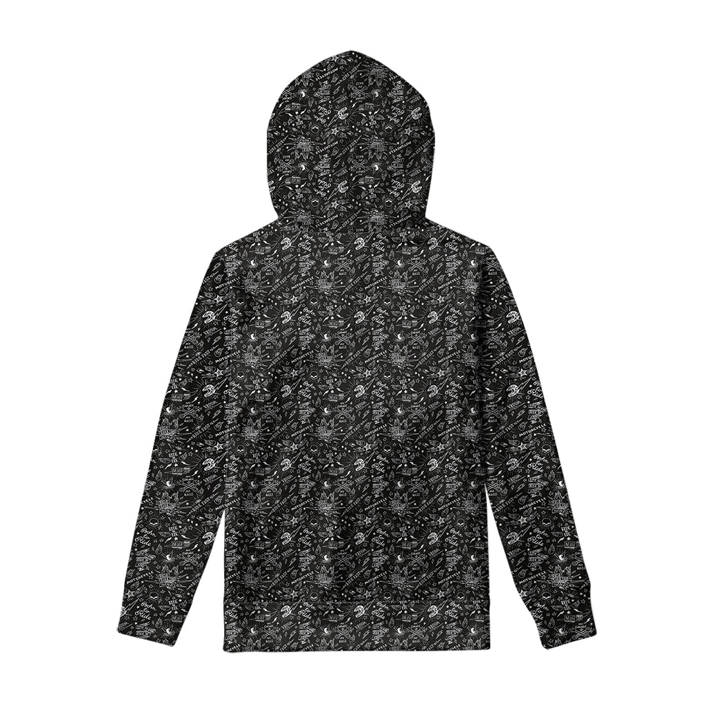 Motorcycle Words Pattern Print Pullover Hoodie