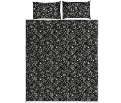 Motorcycle Words Pattern Print Quilt Bed Set