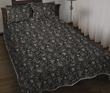 Motorcycle Words Pattern Print Quilt Bed Set