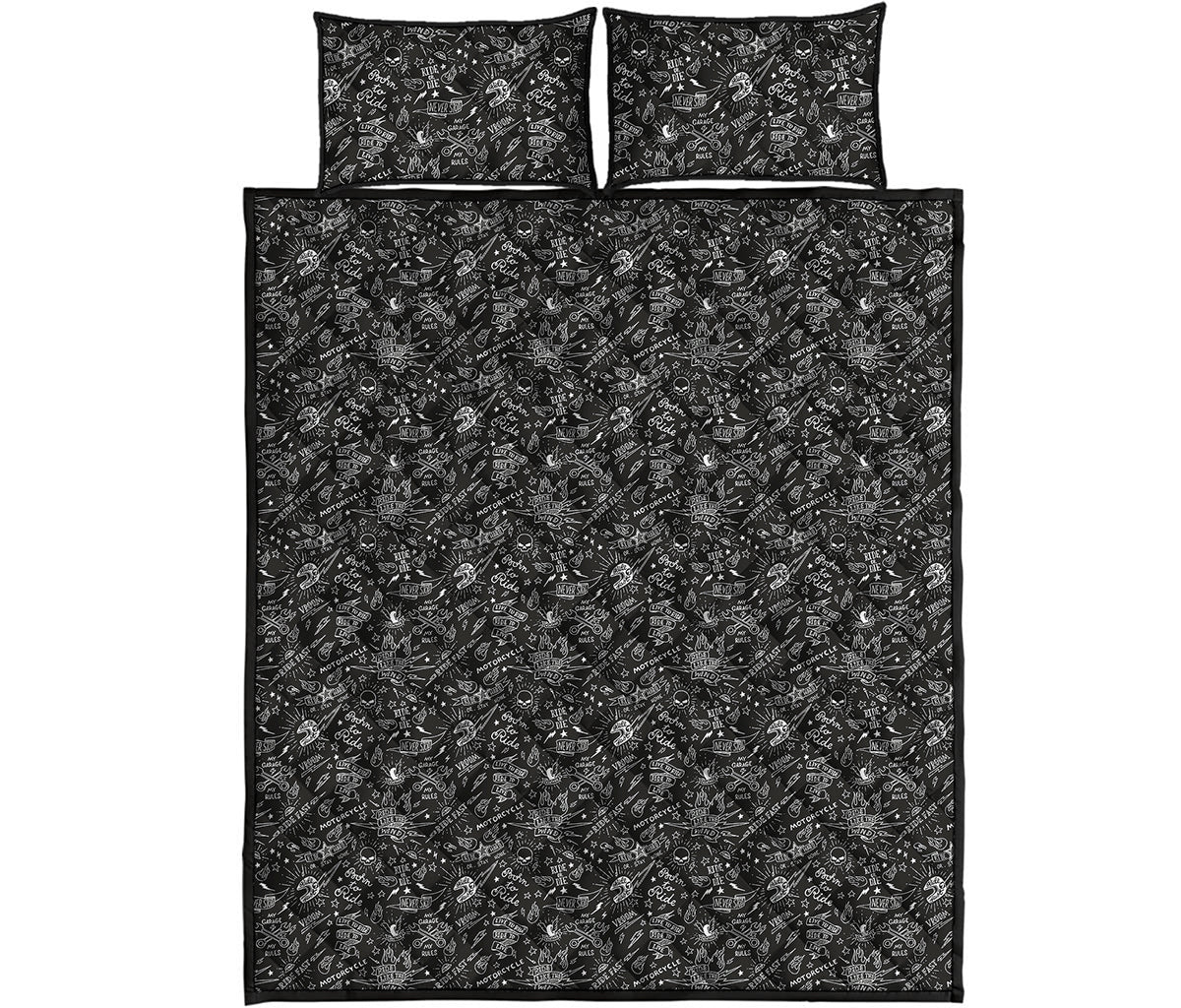Motorcycle Words Pattern Print Quilt Bed Set