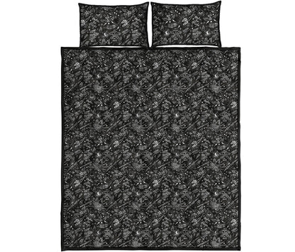 Motorcycle Words Pattern Print Quilt Bed Set
