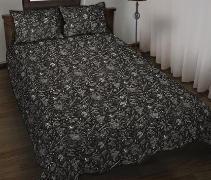 Motorcycle Words Pattern Print Quilt Bed Set