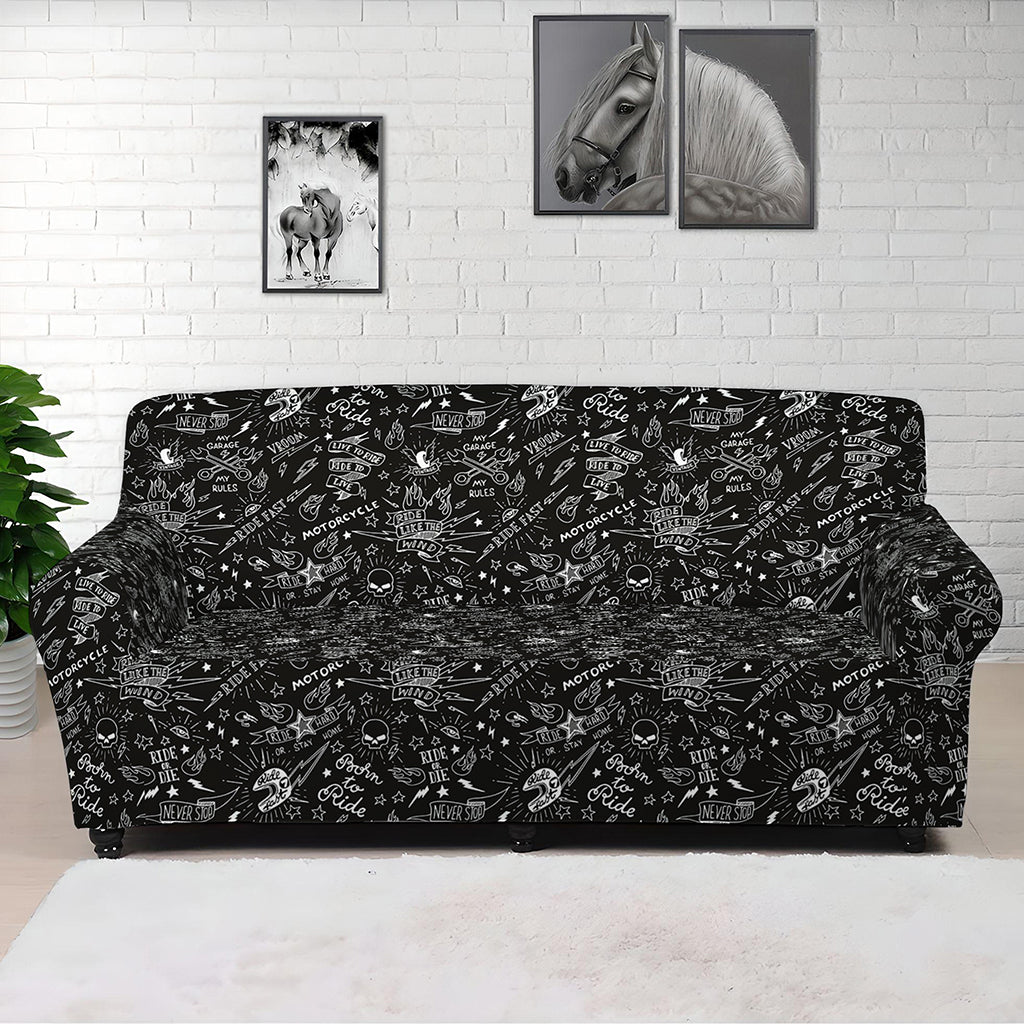 Motorcycle Words Pattern Print Sofa Cover