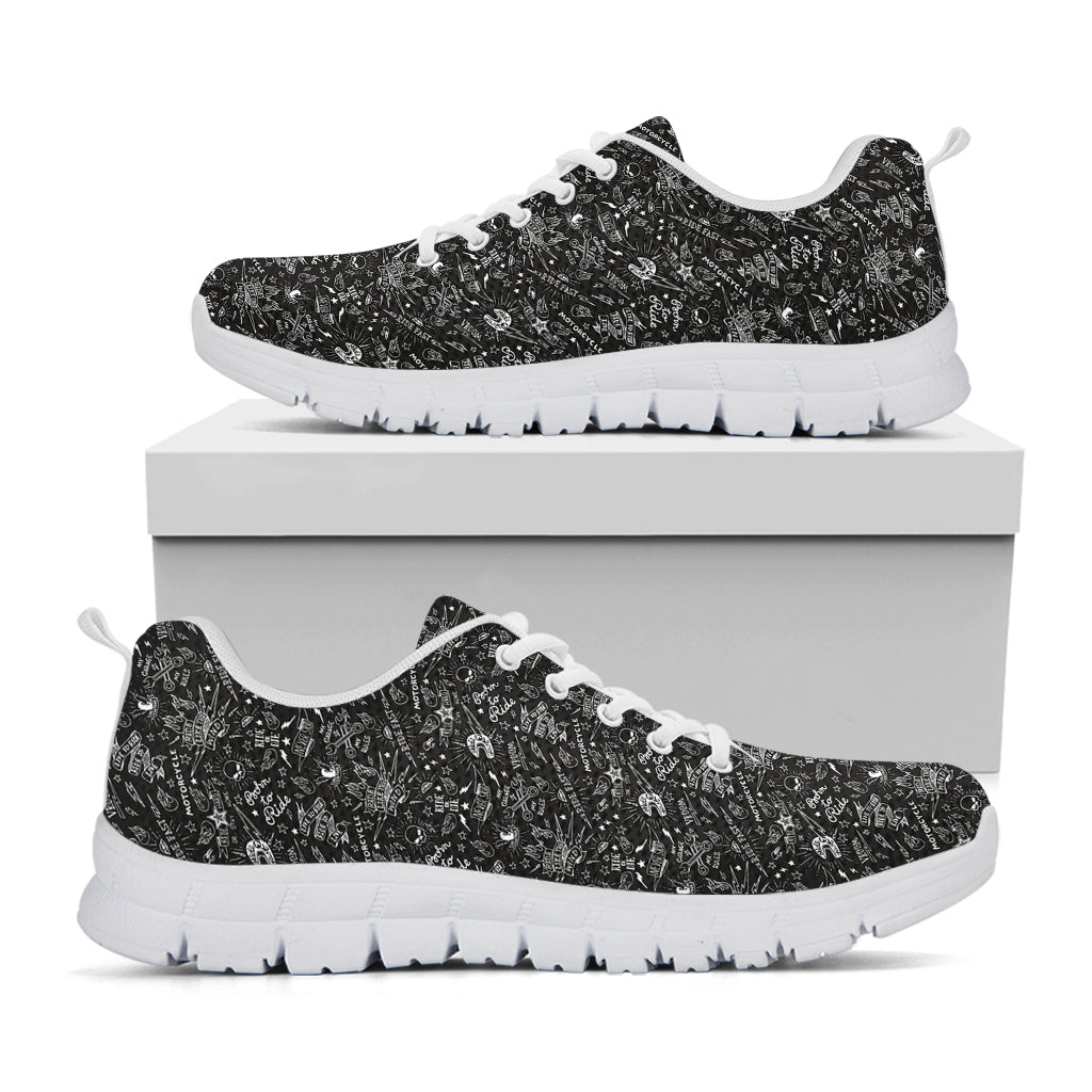 Motorcycle Words Pattern Print White Sneakers