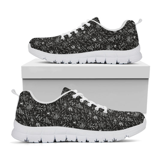 Motorcycle Words Pattern Print White Sneakers