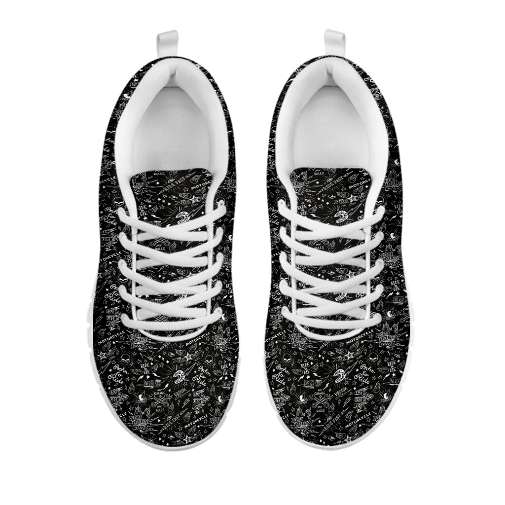 Motorcycle Words Pattern Print White Sneakers