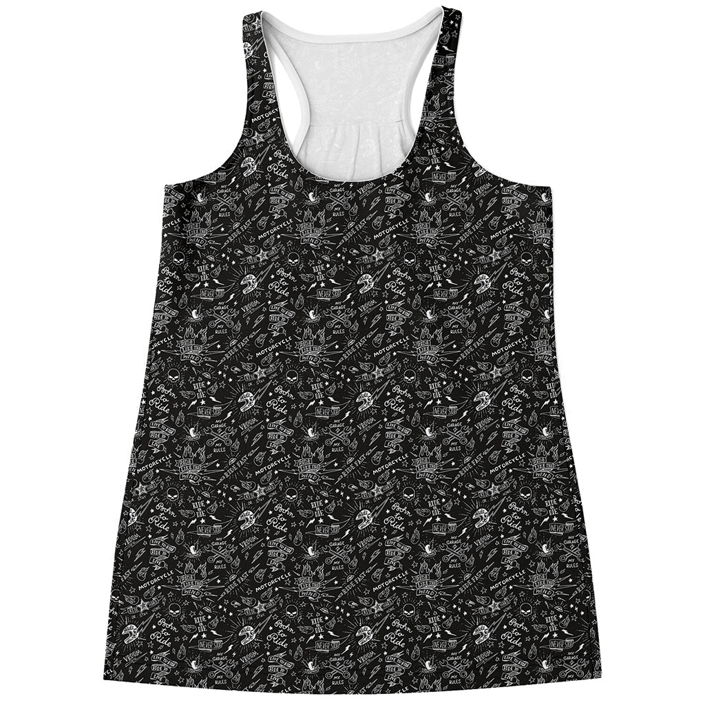 Motorcycle Words Pattern Print Women's Racerback Tank Top