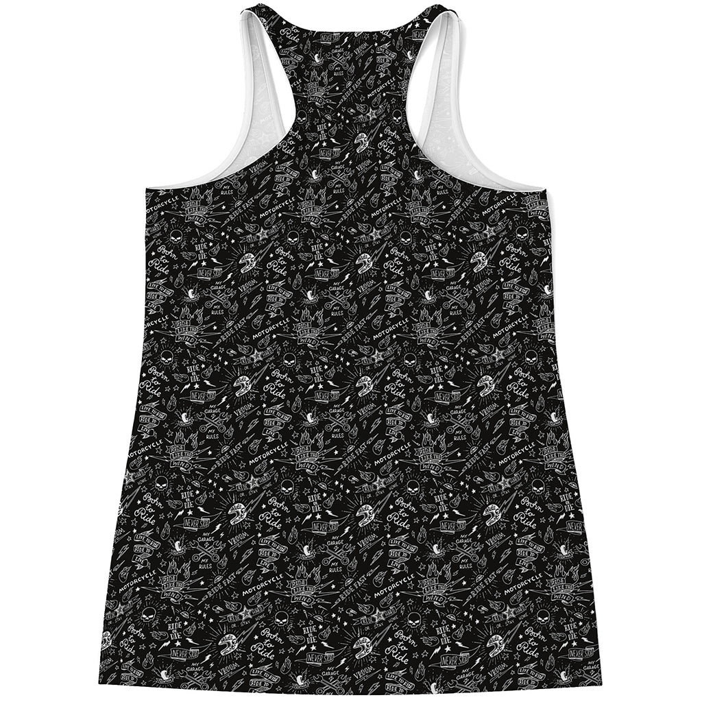Motorcycle Words Pattern Print Women's Racerback Tank Top