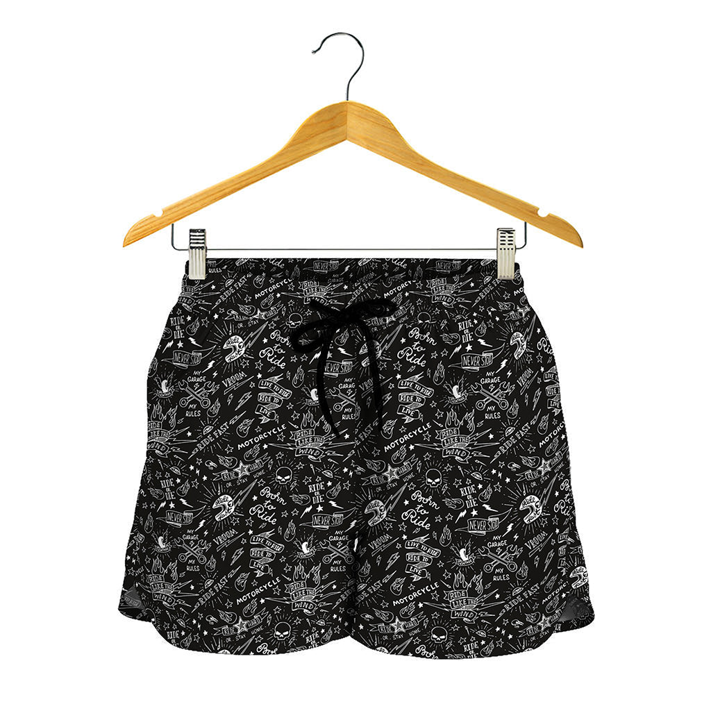 Motorcycle Words Pattern Print Women's Shorts