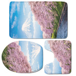 Mount Fuji And Cherry Blossom Print 3 Piece Bath Mat Set