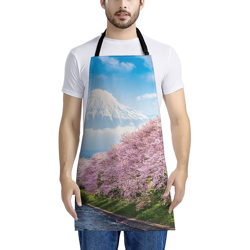 Mount Fuji And Cherry Blossom Print Apron