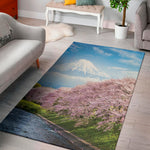 Mount Fuji And Cherry Blossom Print Area Rug