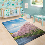 Mount Fuji And Cherry Blossom Print Area Rug