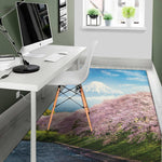 Mount Fuji And Cherry Blossom Print Area Rug