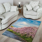 Mount Fuji And Cherry Blossom Print Area Rug