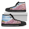 Mount Fuji And Cherry Blossom Print Black High Top Shoes