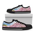 Mount Fuji And Cherry Blossom Print Black Low Top Sneakers