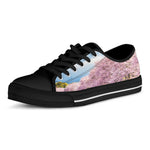 Mount Fuji And Cherry Blossom Print Black Low Top Shoes