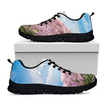 Mount Fuji And Cherry Blossom Print Black Sneakers