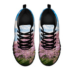 Mount Fuji And Cherry Blossom Print Black Sneakers