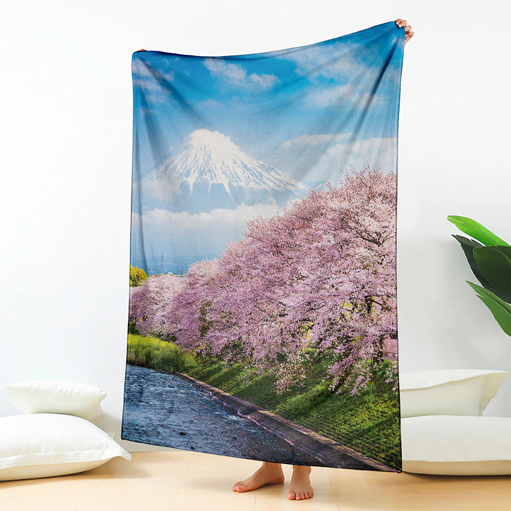 Mount Fuji And Cherry Blossom Print Blanket