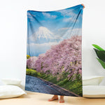 Mount Fuji And Cherry Blossom Print Blanket