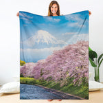 Mount Fuji And Cherry Blossom Print Blanket
