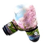 Mount Fuji And Cherry Blossom Print Boxing Gloves