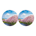 Mount Fuji And Cherry Blossom Print Car Coasters