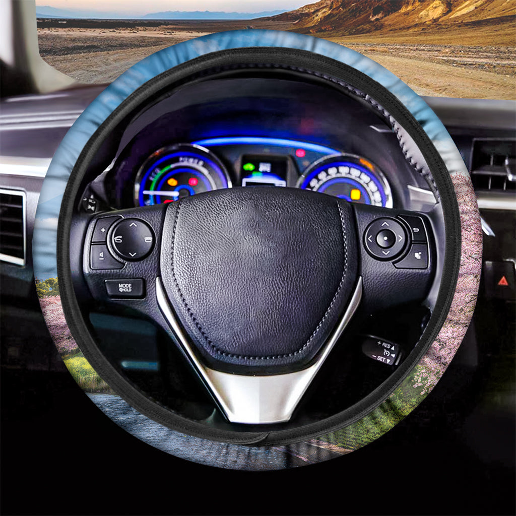 Mount Fuji And Cherry Blossom Print Car Steering Wheel Cover