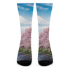Mount Fuji And Cherry Blossom Print Crew Socks