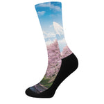 Mount Fuji And Cherry Blossom Print Crew Socks