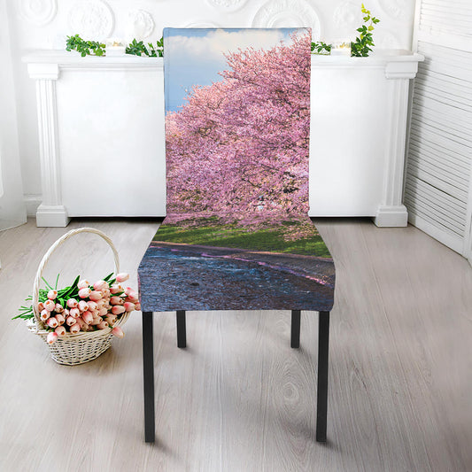 Mount Fuji And Cherry Blossom Print Dining Chair Slipcover
