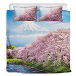 Mount Fuji And Cherry Blossom Print Duvet Cover Bedding Set