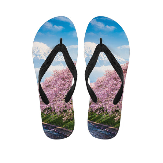 Mount Fuji And Cherry Blossom Print Flip Flops
