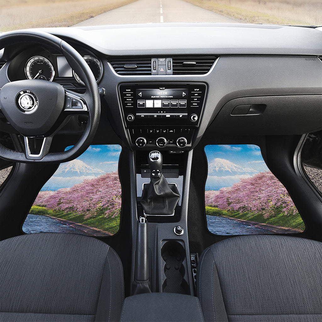 Mount Fuji And Cherry Blossom Print Front and Back Car Floor Mats