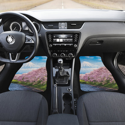Mount Fuji And Cherry Blossom Print Front and Back Car Floor Mats