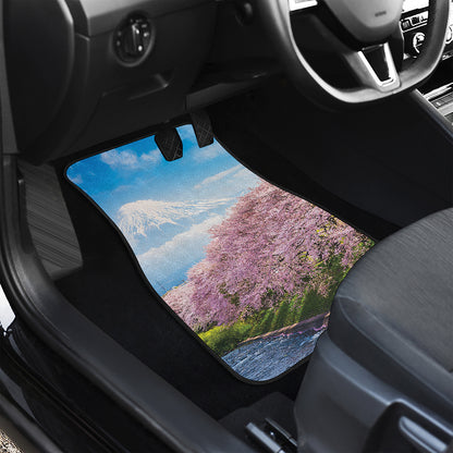 Mount Fuji And Cherry Blossom Print Front and Back Car Floor Mats
