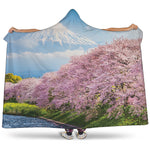 Mount Fuji And Cherry Blossom Print Hooded Blanket