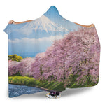 Mount Fuji And Cherry Blossom Print Hooded Blanket