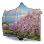 Mount Fuji And Cherry Blossom Print Hooded Blanket