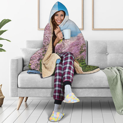 Mount Fuji And Cherry Blossom Print Hooded Blanket