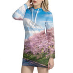 Mount Fuji And Cherry Blossom Print Hoodie Dress