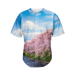 Mount Fuji And Cherry Blossom Print Men's Baseball Jersey
