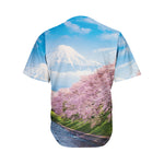 Mount Fuji And Cherry Blossom Print Men's Baseball Jersey