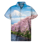 Mount Fuji And Cherry Blossom Print Men's Short Sleeve Shirt