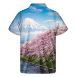 Mount Fuji And Cherry Blossom Print Men's Short Sleeve Shirt