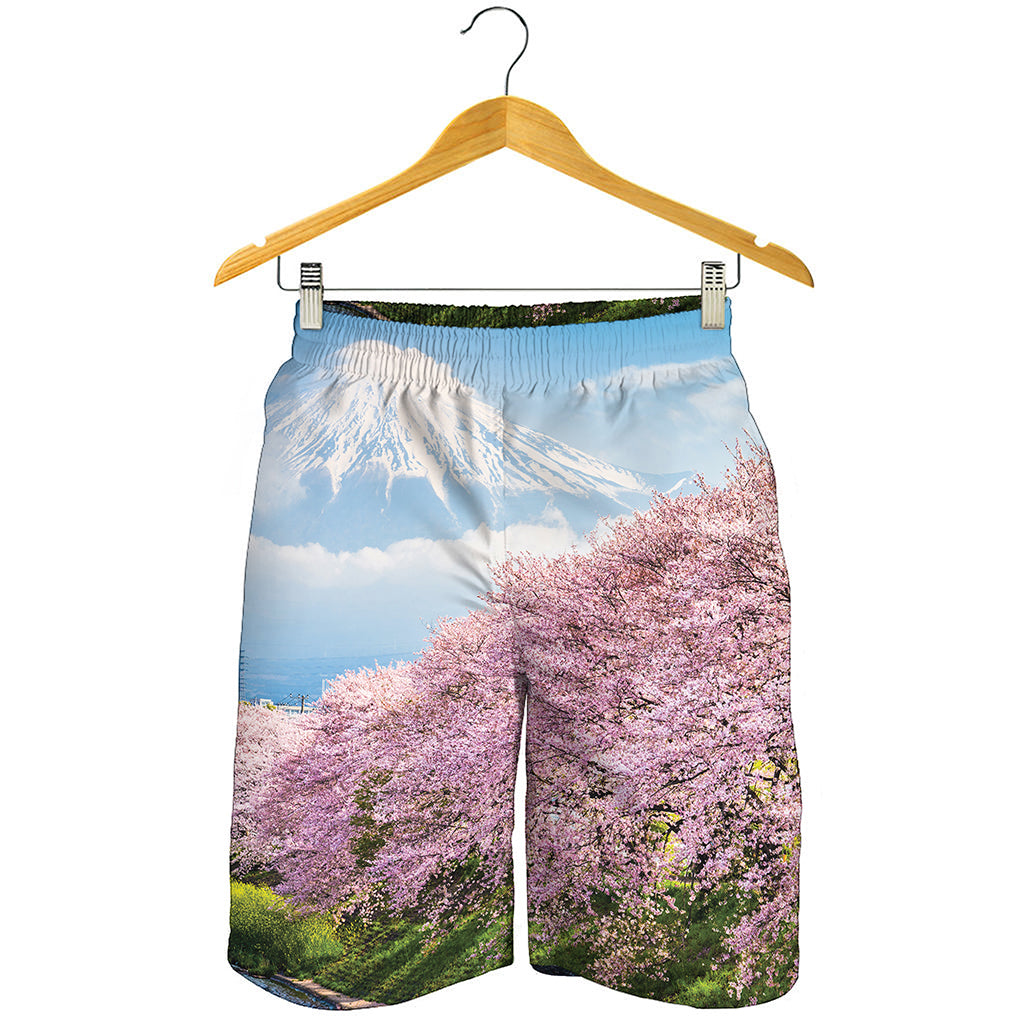 Mount Fuji And Cherry Blossom Print Men's Shorts