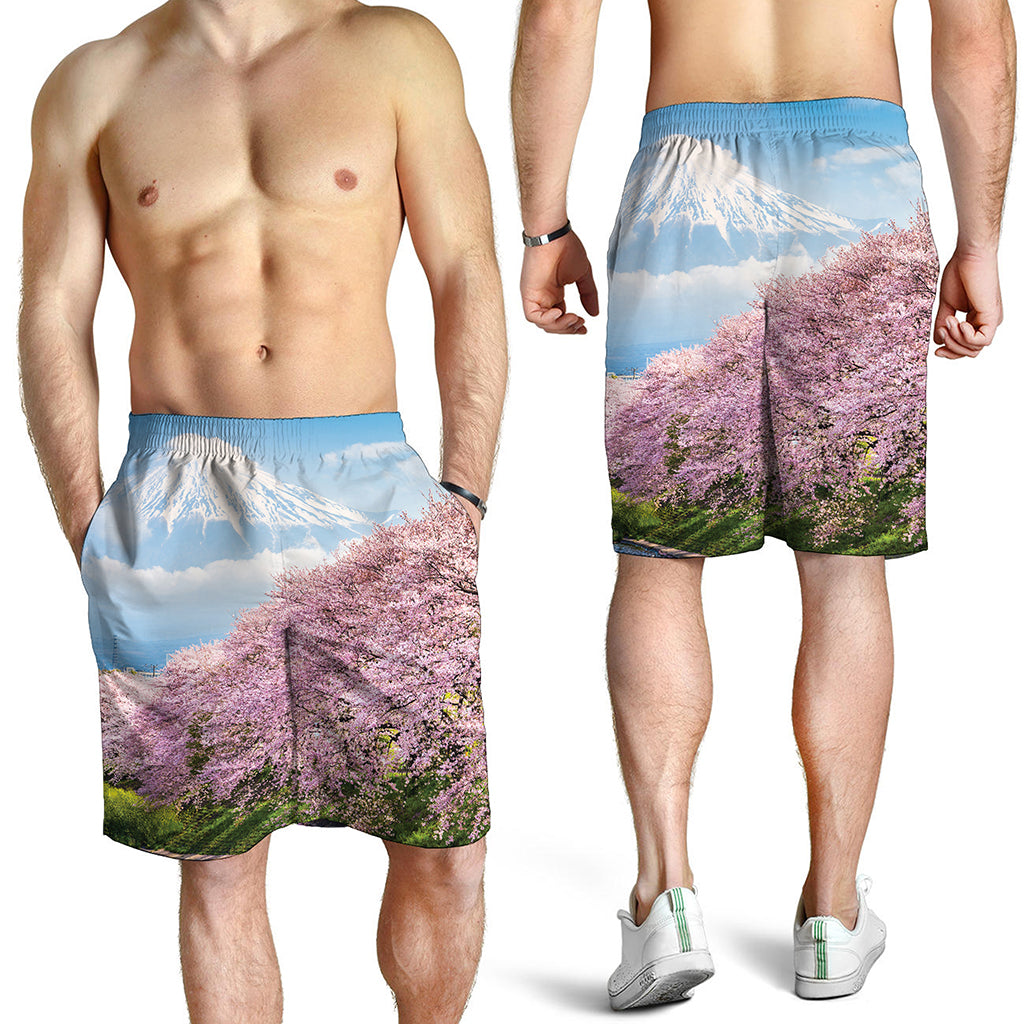 Mount Fuji And Cherry Blossom Print Men's Shorts